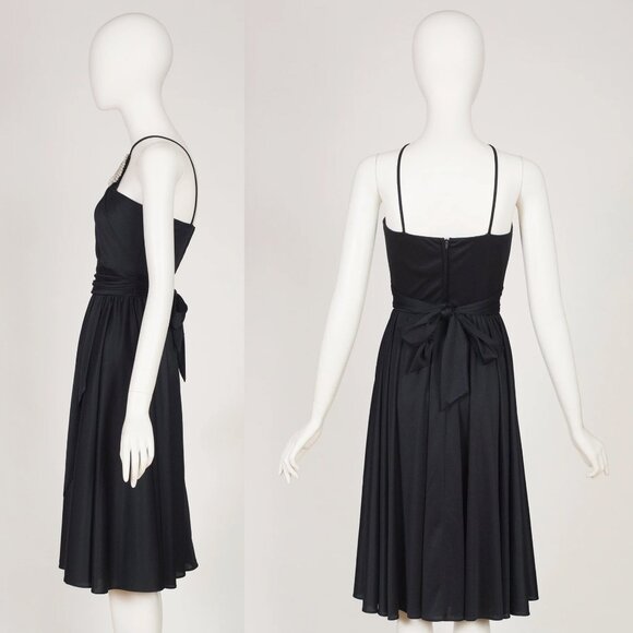 1970s Vintage Pearl Neckline Black Draped Jersey Evening Dress Sz XS - Picture 4 of 5